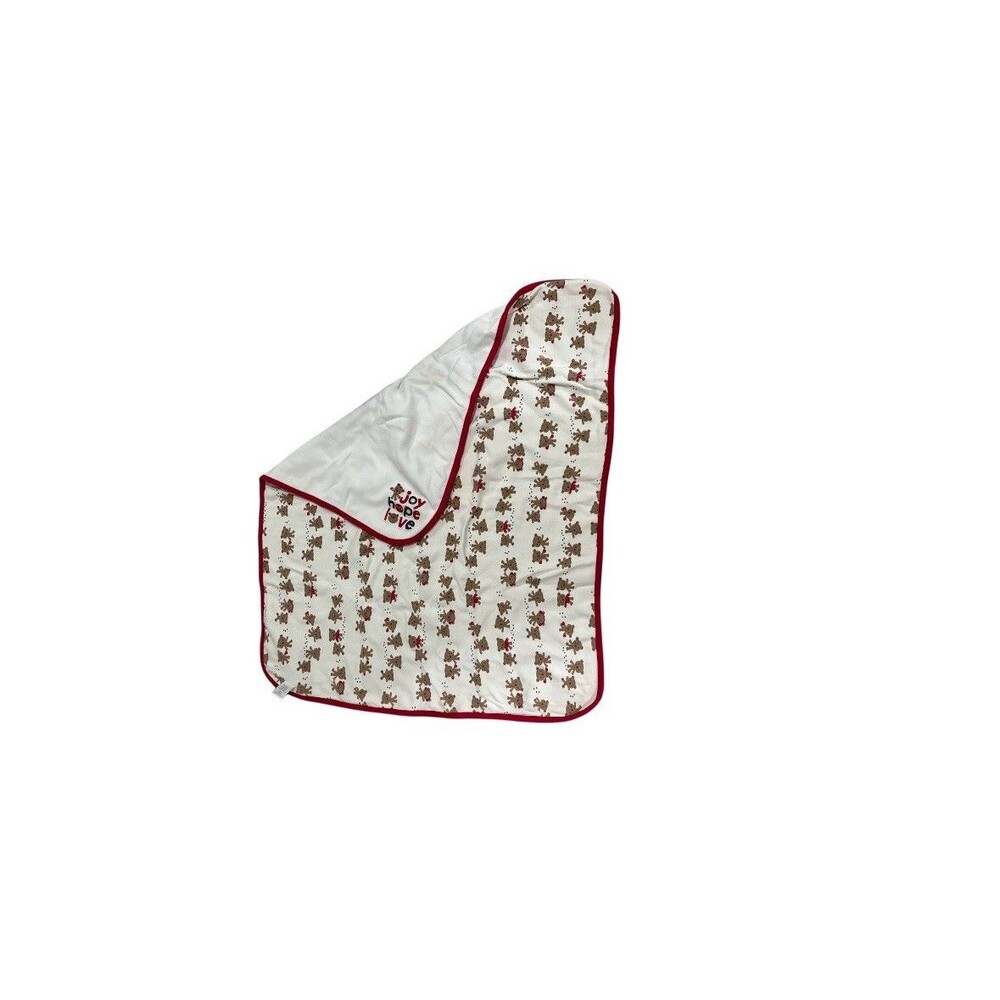 Vintage Gymboree Reversible Christmas Baby Blanket Teddy Bear Joy